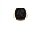 Mid Century Rose Gold Carnelian Roman Soldier Intaglio Signet Ring Size 9 — 10K, Gold — front view