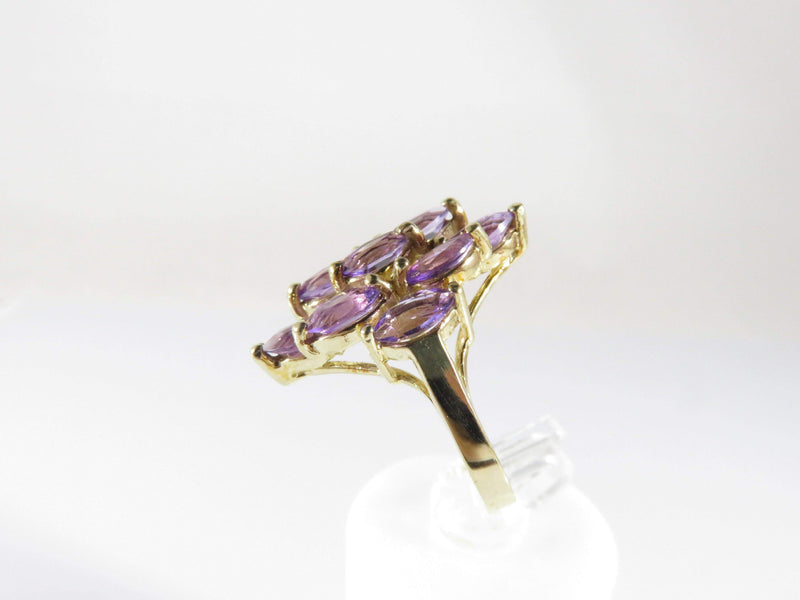 10K Yellow Gold Marquise Amethyst Diamond Shaped Cluster Ring Size 6.75 - Just Stuff I Sell