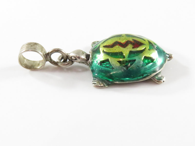 Unusual Sterling Enameled Turtle Pendant Slide Pendant Southwestern Style