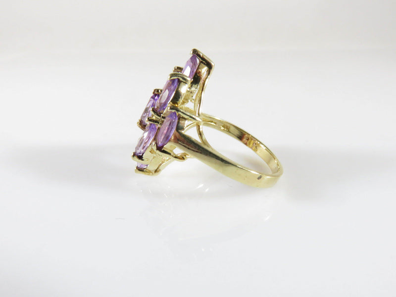 10K Yellow Gold Marquise Amethyst Diamond Shaped Cluster Ring Size 6.75 - Just Stuff I Sell