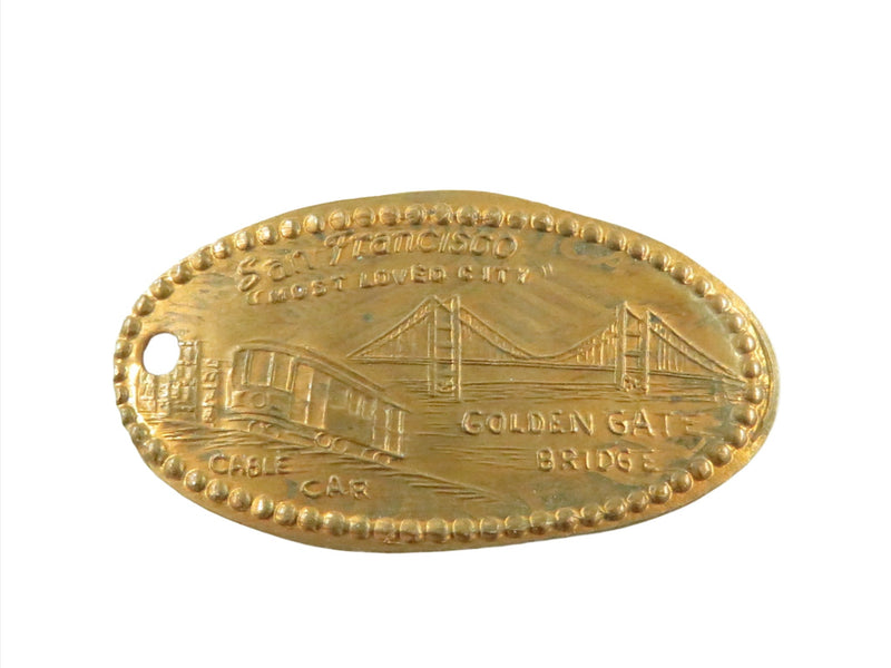 Vintage Elongated Cent Pendant San Francisco Most Loved City Cable Car Golden Ga