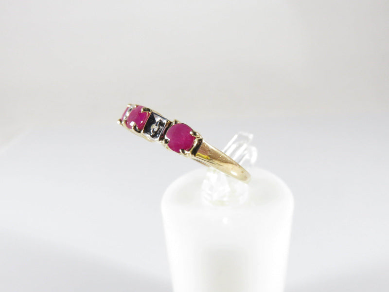 10K Gold Three Pink Ruby Stack-able Band Ring Size 7 With Diamond Chips - Just Stuff I Sell