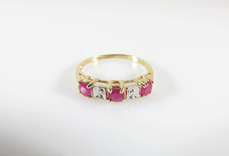 10K Gold Three Pink Ruby Stack-able Band Ring Size 7 With Diamond Chips - Just Stuff I Sell