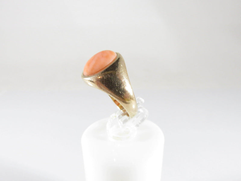 Antique 10K Yellow Gold & Polished Coral Cabochon Women's Ring Size 3.25 - Just Stuff I Sell