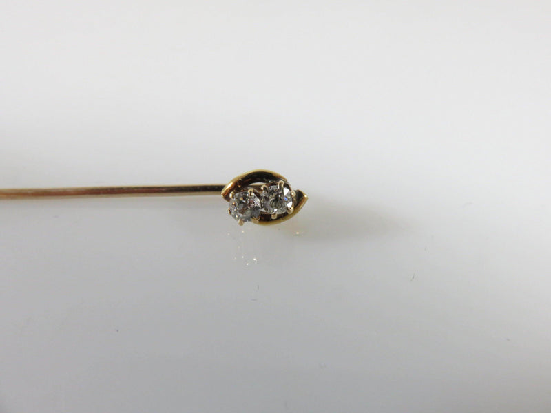 10K Yellow Gold Double Diamond Transitional Cut Lapel Pin or Hat Pin 2 1/2" TL - Just Stuff I Sell