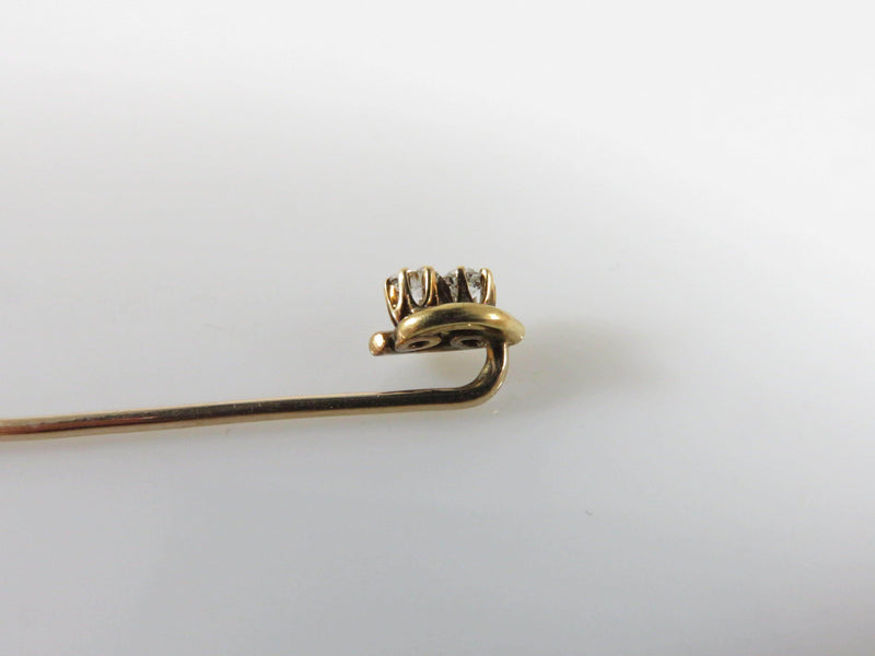 10K Yellow Gold Double Diamond Transitional Cut Lapel Pin or Hat Pin 2 1/2" TL - Just Stuff I Sell