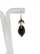 Antique Victorian 10K Rosy Yellow Gold Black Jet Drop Single Earring Kidney Wire — 10K, Gold — front view