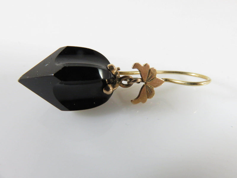 Antique Victorian 10K Rosy Yellow Gold Black Jet Drop Single Earring Kidney Wire - Just Stuff I Sell