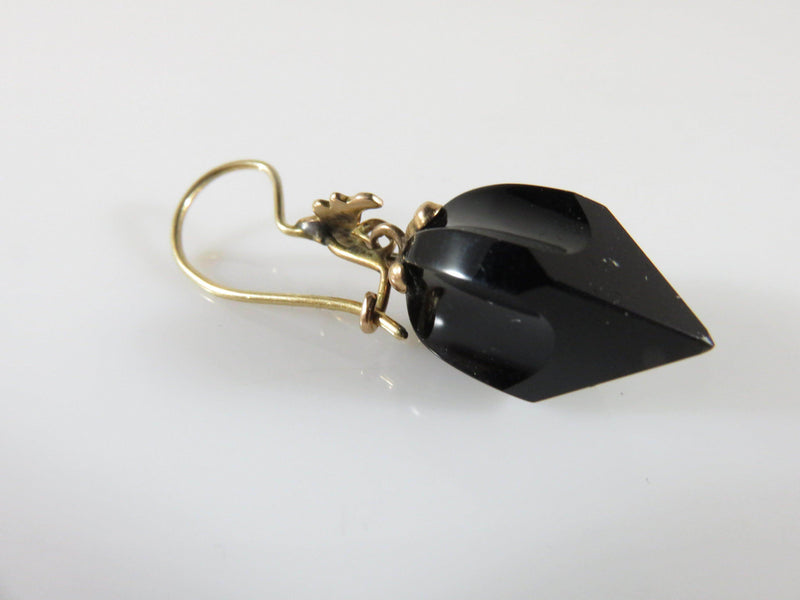 Antique Victorian 10K Rosy Yellow Gold Black Jet Drop Single Earring Kidney Wire - Just Stuff I Sell