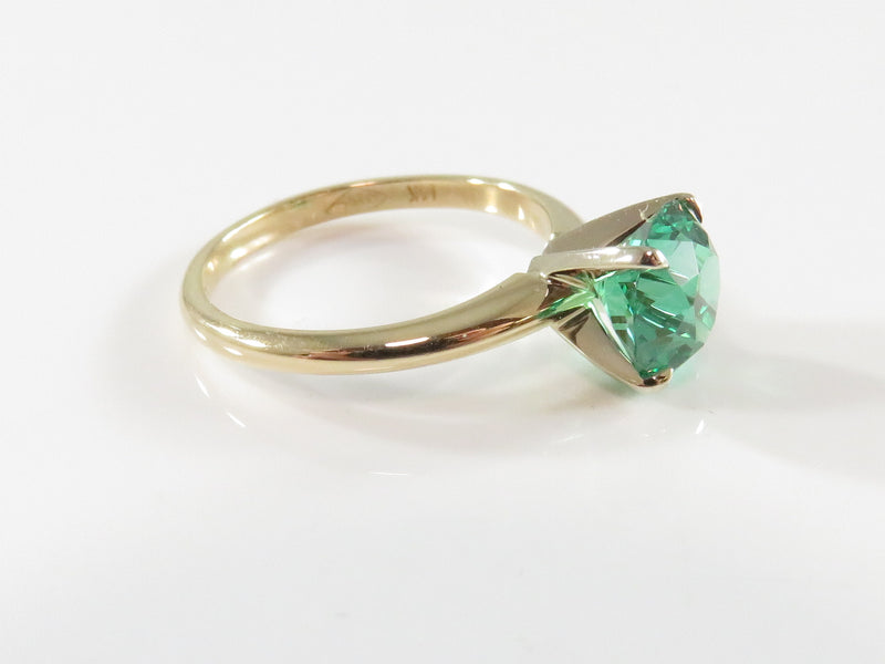 Vintage 14K Yellow Gold Brilliant Cut Green Spinel Solitaire Engagement Ring Siz