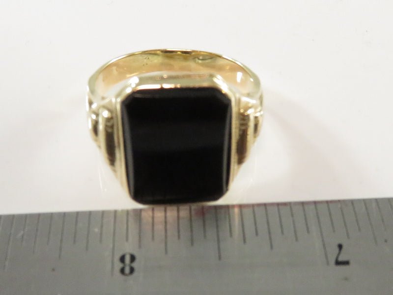 Ostby Barton 10K Yellow Gold Onyx Solitaire Mid Century Style Pinky Ring Size 12.5