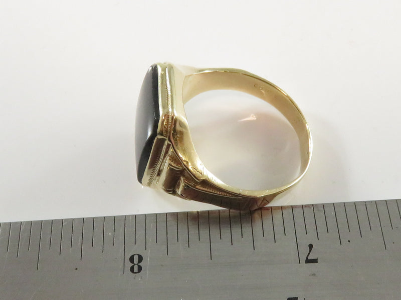 Ostby Barton 10K Yellow Gold Onyx Solitaire Mid Century Style Pinky Ring Size 12.5