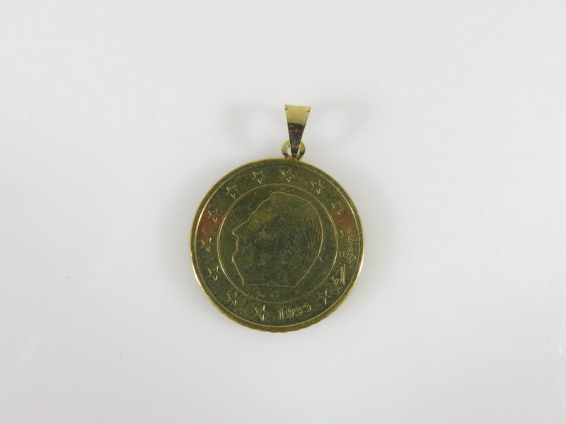 1999 50 Euro Cent Belgian King Albert II Gold Plated Coin with 14K Gold Bale Pendant - Just Stuff I Sell