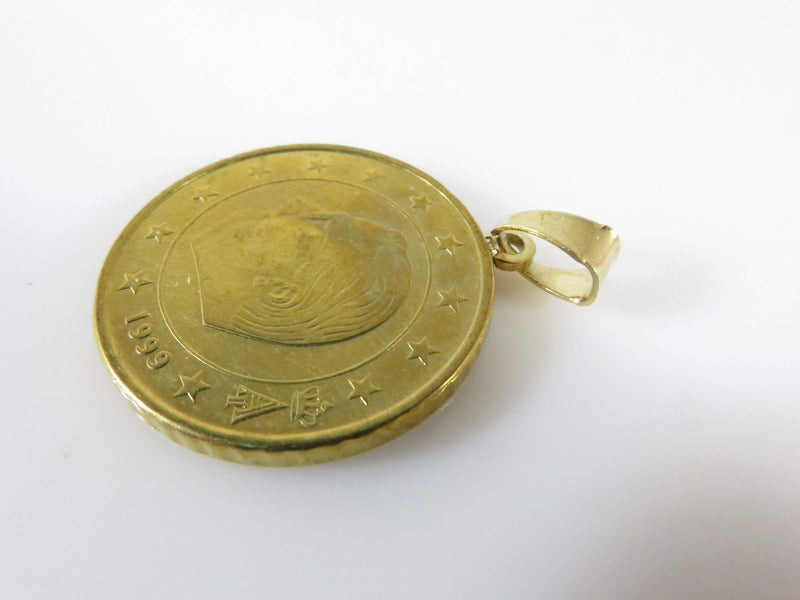 1999 50 Euro Cent Belgian King Albert II Gold Plated Coin with 14K Gold Bale Pendant - Just Stuff I Sell