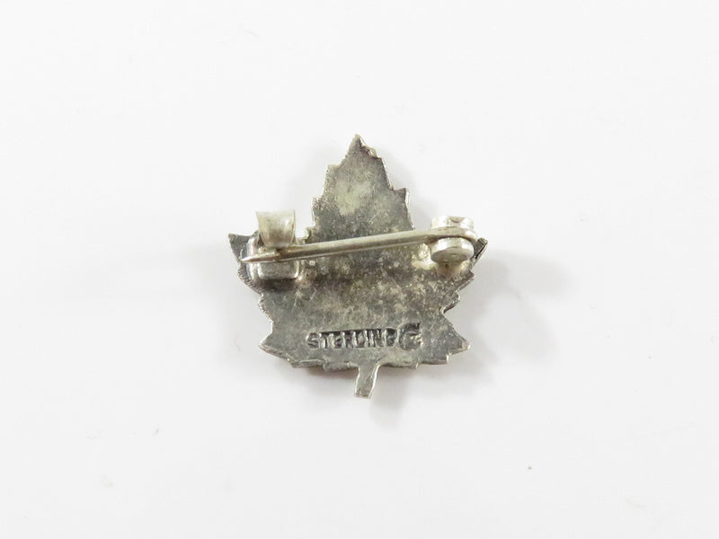 Vintage Petite Quebec Canada Maple Leaf Sterling Enamel Collar Pin