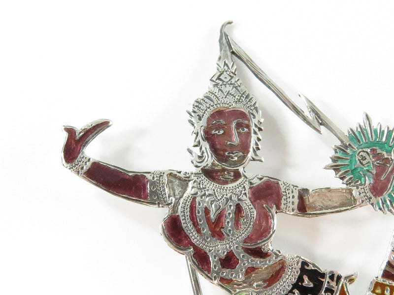 Vintage Siam Sterling Enameled Goddess Mekkala Brooch Pin Circa 1946-48