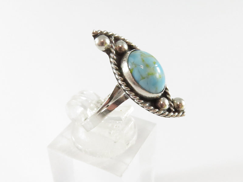 Vintage Retro Sterling Silver Turquoise Ring Taxco Mexico Size 7 Eagle 2 Mark