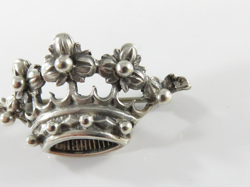 Rare Sterling By Cini Floral Crown Scarf Brooch 1 3/8" x 5/8