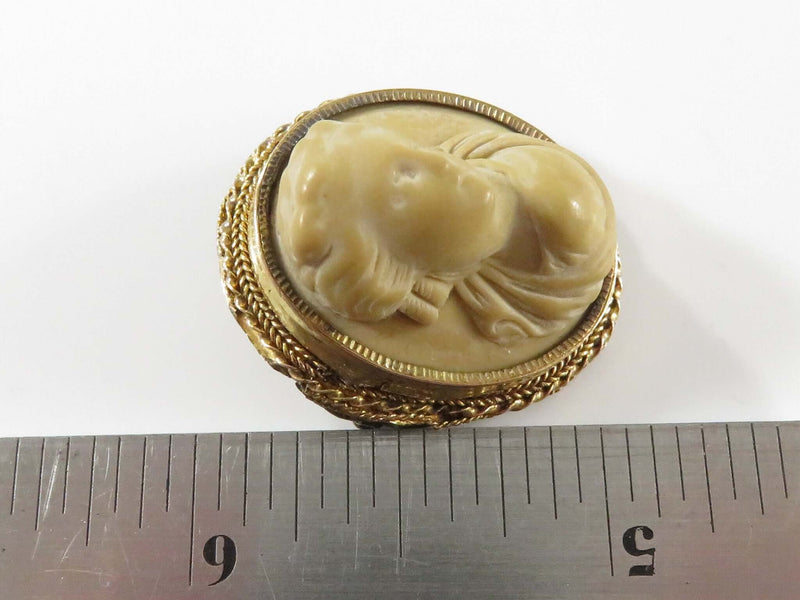 Antique Very Old 18K Gold Carved Lava Cameo of the Goddess Artemis