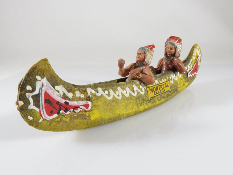 Hand Painted Canoe Native American Western Chief Souvenir Montreal Canada - Just Stuff I Sell