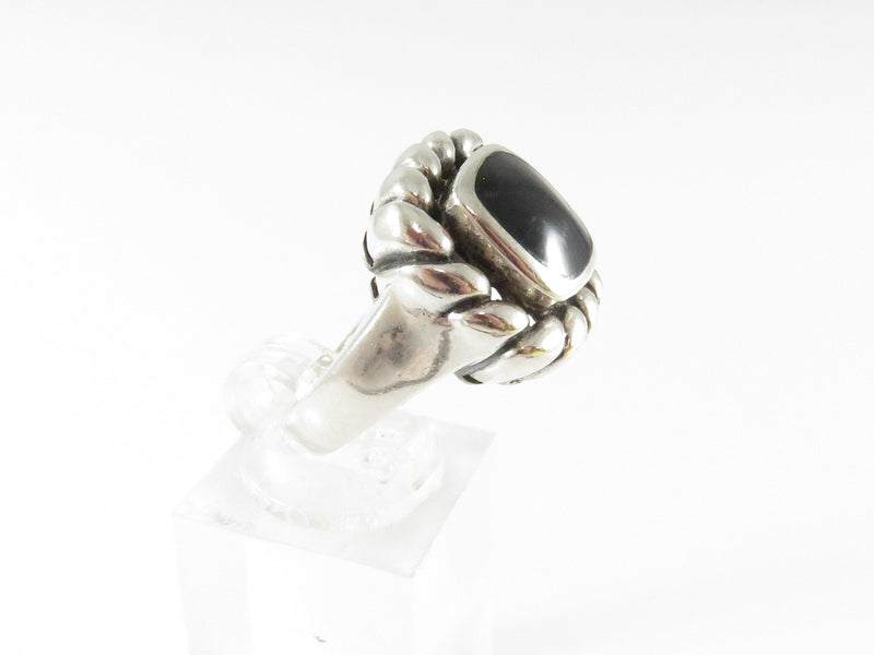 Square Onyx & Sterling Silver Ring Size 6.5 W/Rope Style Accented Trim