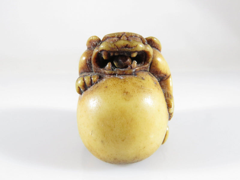 Antique Japanese Finely Carved Bone Foo Dog Lion Pipe - Just Stuff I Sell