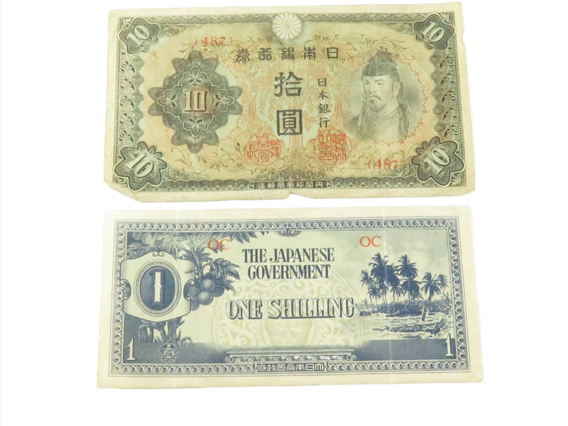 Two Japanese Bank Notes One Shilling OC & a 10 Yen Note