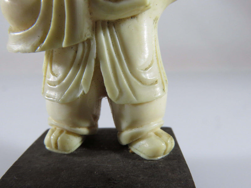 Antique Carved Asian Man Arm Outstretched Okimono Assembled with Wood Base - Just Stuff I Sell