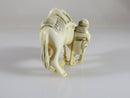 Antique Finely Carved Artisan Signed Japanese Netsuke Man Leading Horse - Just Stuff I Sell