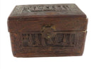 Antique Hand Carved Boating Scene Small Wood Lock Box 7 1/2 x 4 3/4 x 4 1/2 — front view