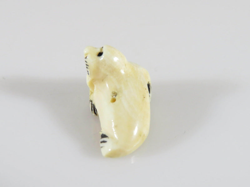 Antique Miniature Carved Bone Walrus Okimono Charm Black Paint Accent 3/4" - Just Stuff I Sell