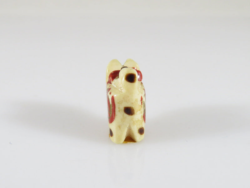 Carved Bone Asian Cat Maneki Neko Charm Pendant Hand Painted Red & Gold 1/2" - Just Stuff I Sell