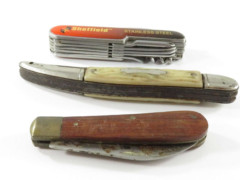 Grouping of 3 Pocket Knives Colonial Fish-Knife Sheffield & Generic