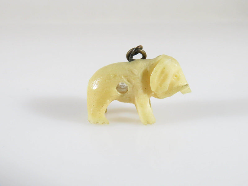 Antique Carve Bone Miniature Elephant Charm Stanhope Peep Photograph Scene 7/8" - Just Stuff I Sell