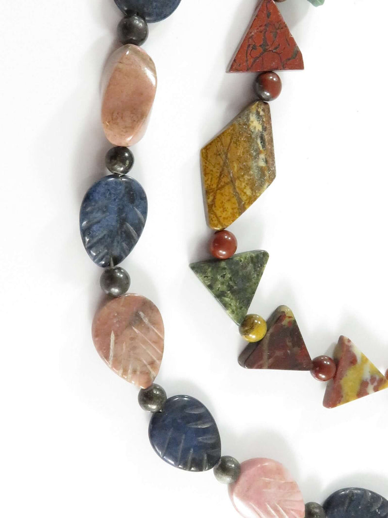 2 Lovely Polished Stone Necklaces Triangles Leaves Round Balls