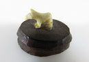 Vintage Miniature Carved Bone 3/8" Animal on Small 3/4" Wood Stand - Just Stuff I Sell
