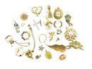 Mixed Grouping of Costume Jewelry Findings Broochs, Pins, Pendants for Crafting and Repurpose — front view