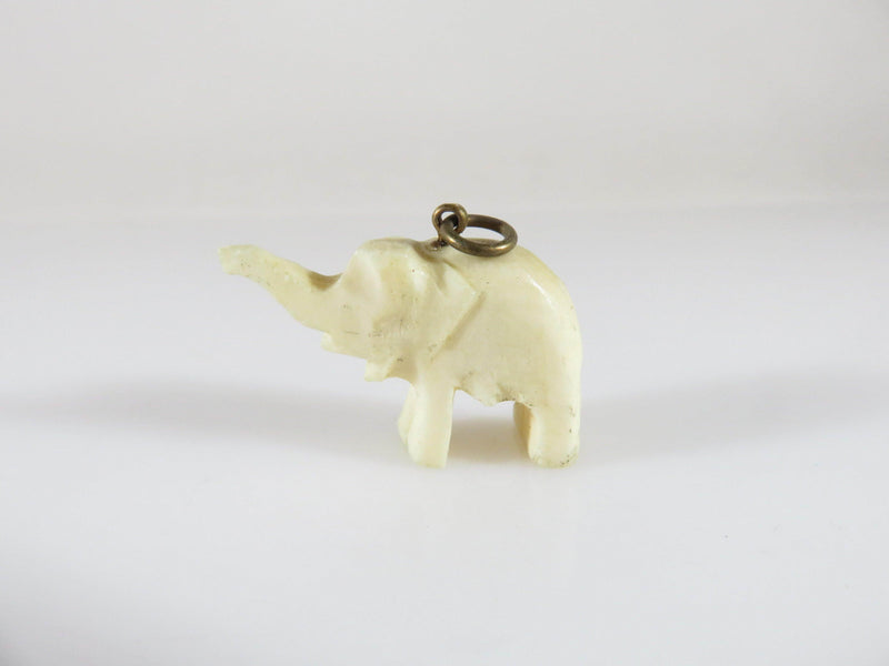 Antique Carved Bone Asian Elephant Pendant Extended Trunk Hand Carved 1" x 5/8" - Just Stuff I Sell