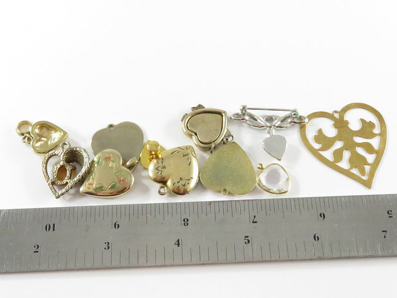 Mixed Grouping of Costume Heart Jewelry Brooches for Wear, Repair and Repurpose