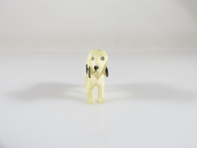Antique English Foxhound Dog Hand Carved Bone Okimono 1" x 3/4" - Just Stuff I Sell