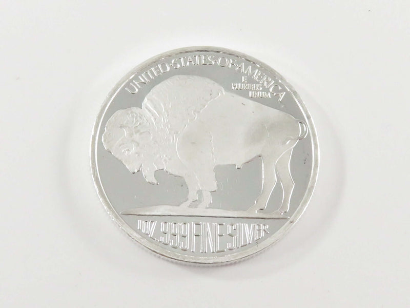 1 Troy Ounce .999 Fine Silver Round Buffalo Indian Head Cameo Style Silver Round. Back view.