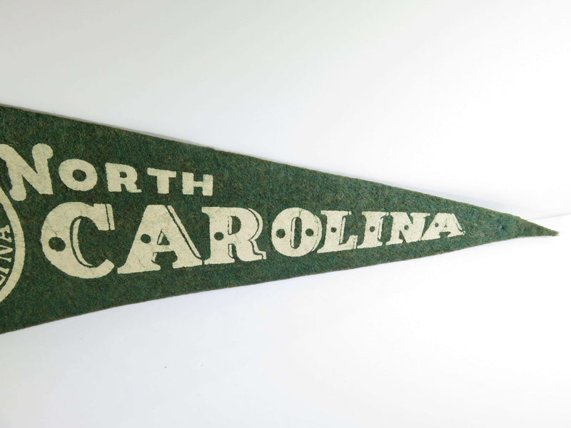Circa 1950's 12" North Carolina State Souvenir Pennant Flag State Seal Green Felt - Just Stuff I Sell