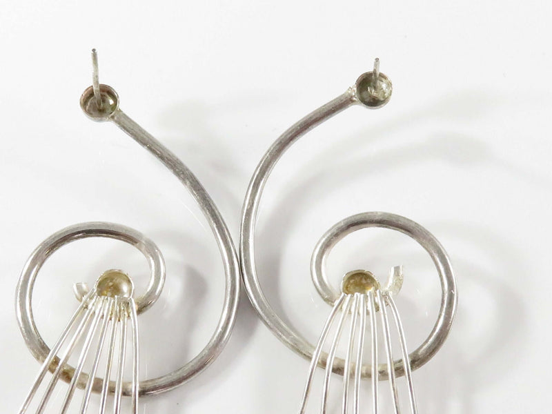Artisan Art Nouveau Style Sterling Spray Earring Set 3 1/8" Drop Pierced Ears
