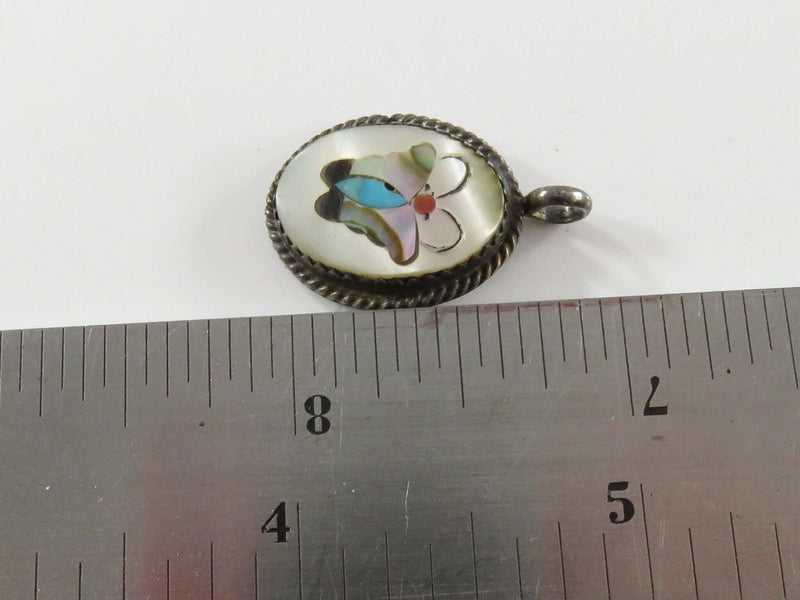 Cute Zuni Style Mother of Pearl Inlaid Butterfly Sterling Silver Pendant Charm