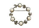 Vintage Handcrafted Sterling Pearl Flower & Leaf Wreath Brooch Barrel Closure — Jewelry & Watches:Vintage & Antique Jewelry:F