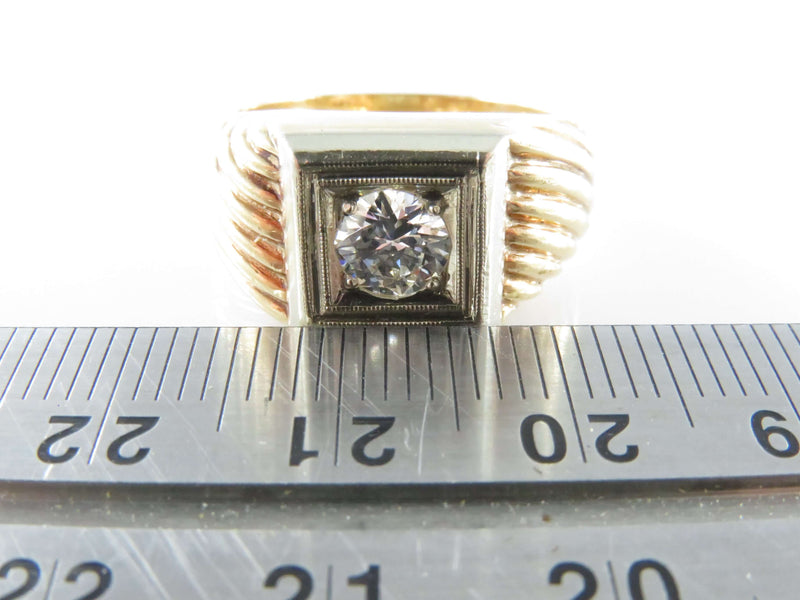 14K Yellow Gold 1/2 Carat Diamond Solitaire Men's Ring Size 8.75 Mid Century