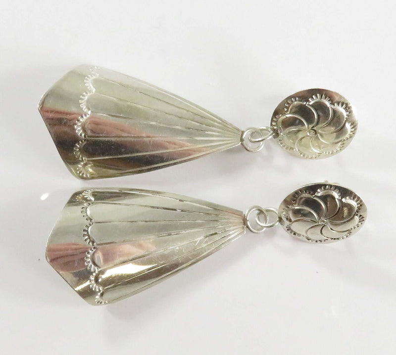 Artisan Southwestern Disc Dangling Earring Set Hand Worked  Sterling Silver Pierced Ears