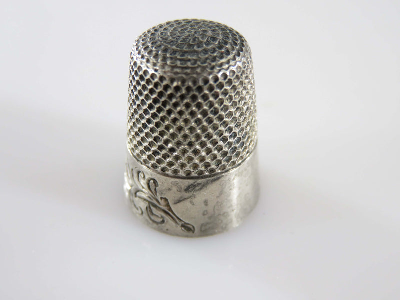 Antique Number 8 Sterling Silver Chamfered Floral Decorated Sewing Thimble