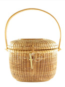 c1990's Nantucket Style Woven Basket with Wood Accents Used as Sewing Basket