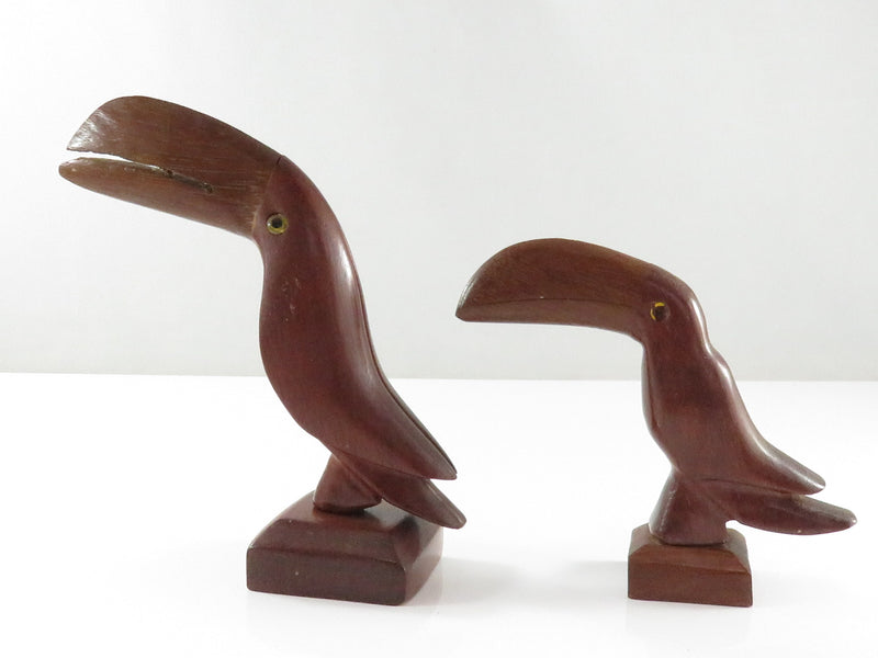 Vintage Pair of Wood Toco Toucan South American Souvenir Figures